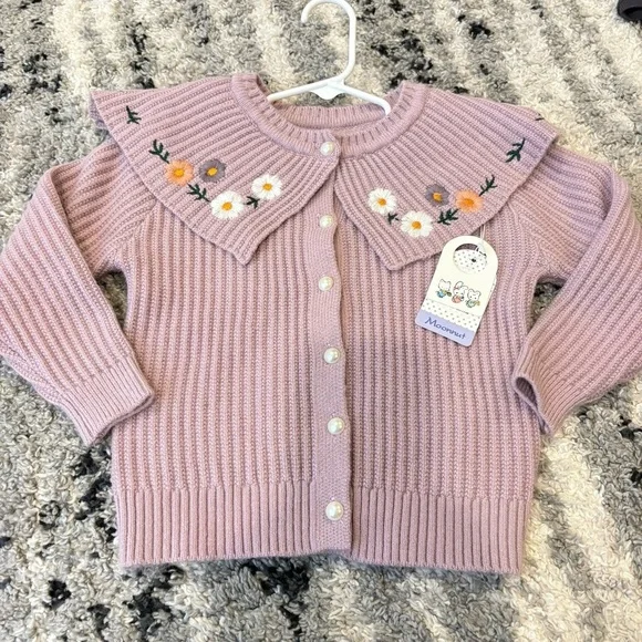 Moonut Purple Toddler Cardigan with Floral Embroidery size 3T - Picture 5 of 7